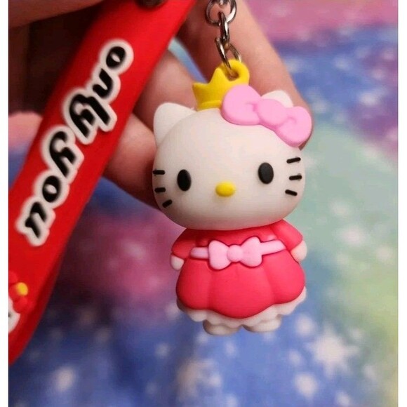 Hello Kitty Crown Wristlet Keychain Red Rubber Sanrio "Only You" Love - Picture 2 of 4